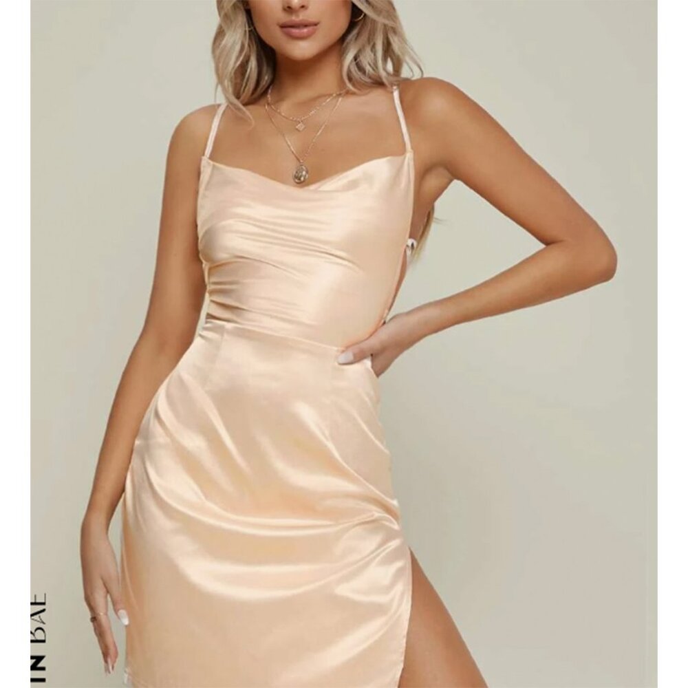 Backless Split Thigh Side Dress -SHEIN